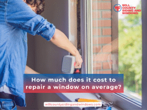 A man using a power drill to repair a window frame from the inside of a home.