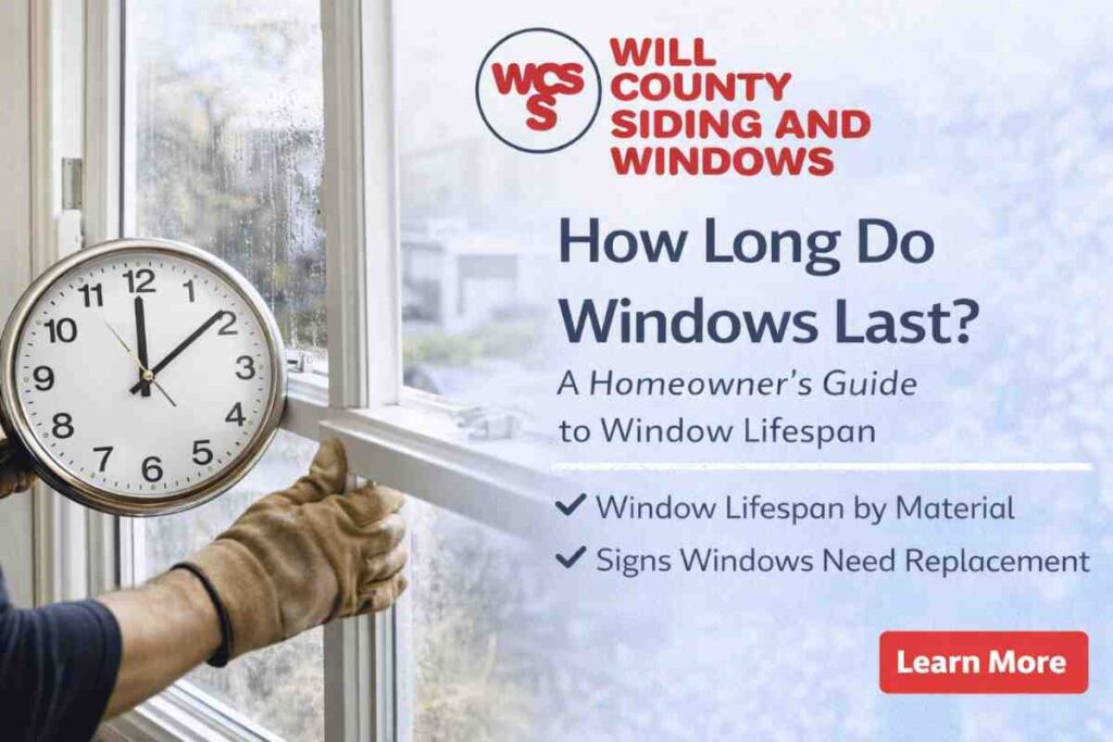 How long do windows last in Illinois homes showing old versus new replacement windows by Will County Siding and Windows.