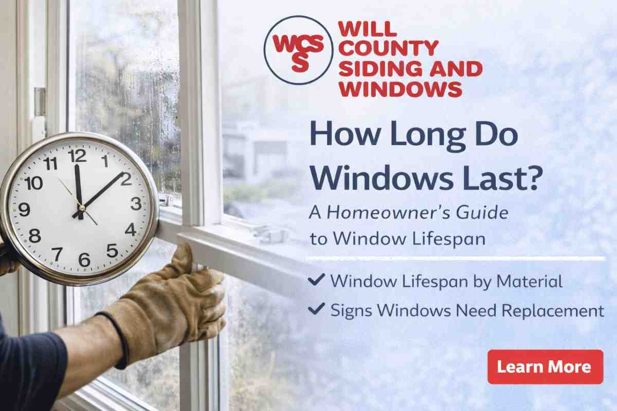 How long do windows last in Illinois homes showing old versus new replacement windows by Will County Siding and Windows.