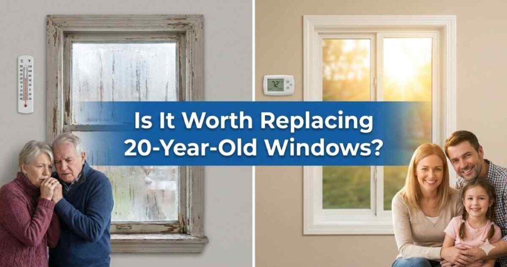 Comparison of old foggy windows vs new energy-efficient replacement windows installed by Will County Siding and Windows
