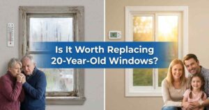 Comparison of old foggy windows vs new energy-efficient replacement windows installed by Will County Siding and Windows