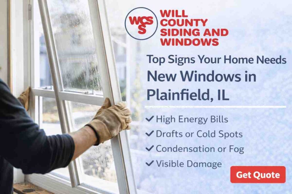 Top signs your home needs new windows in Plainfield IL including drafts, condensation, and high energy bills by Will County Siding and Windows.