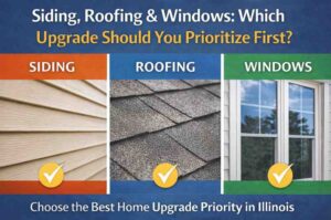 Comparison of siding, roofing, and window upgrades showing which home exterior improvement to prioritize first for Illinois homeowners.