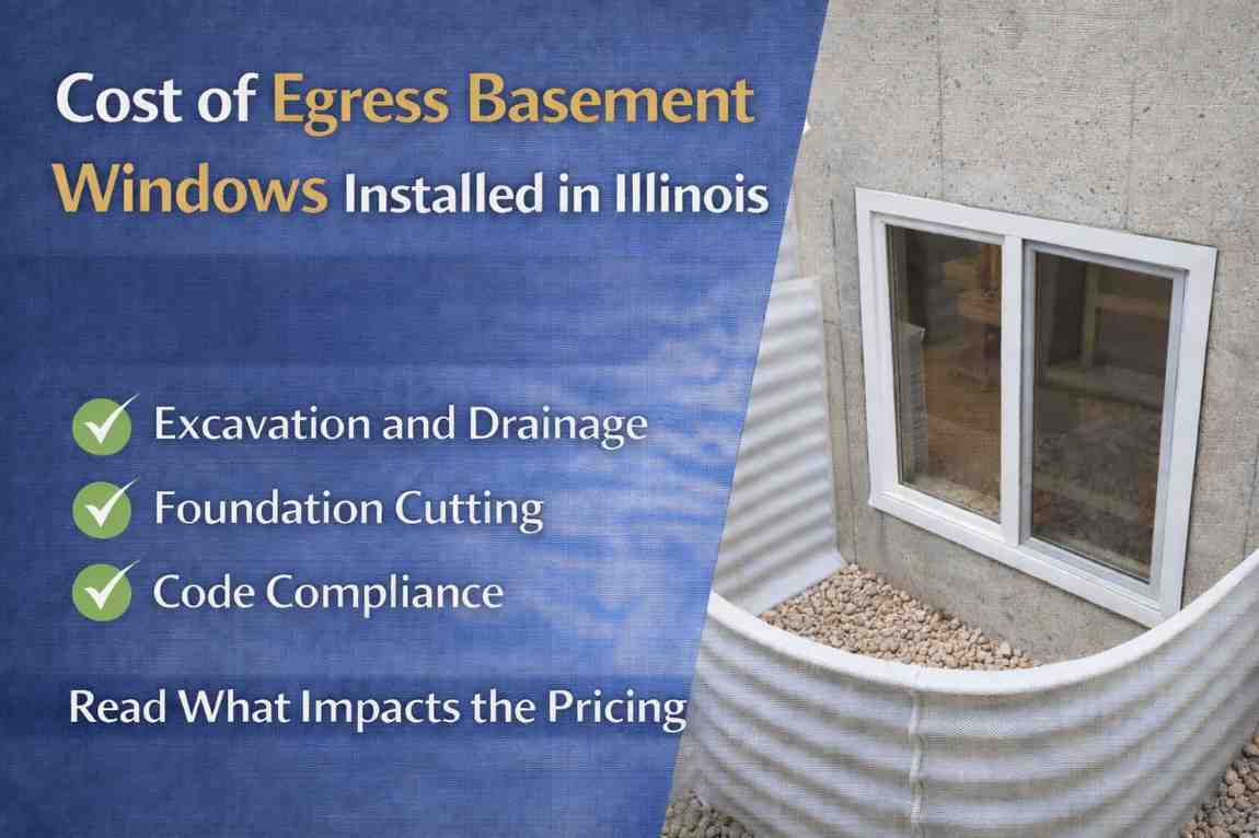 Installed egress basement window with window well and concrete foundation highlighting excavation and code compliance factors